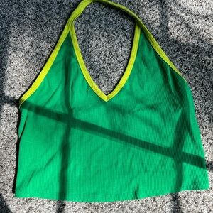 wild fable Green Ribbed Halter Tank with Yellow Trim